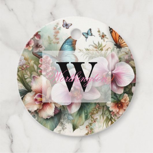 モノグラム名トロピカルフラワー離れズ・ウォーター・カラー フェイバータグ (正面)