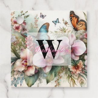 モノグラム名トロピカルフラワー離れズ・ウォーター・カラー フェイバータグ