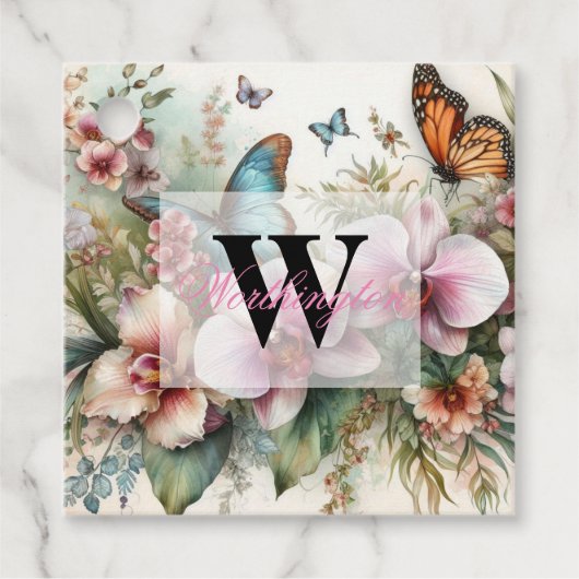 モノグラム名トロピカルフラワー離れズ・ウォーター・カラー フェイバータグ (正面)