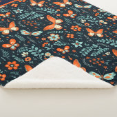 モノグラム名ネイビーブルーオレンジバタフライフローラ シェルパブランケット (3/4)