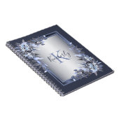 モノグラム名ネイビーブルーフローラシルバーグレイエレガント ノートブック (右側)