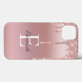 モノグラム名バラ金ゴールドドリップグリッター赤面ピンク Case-Mate iPhoneケース (裏面 (横))