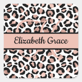 モノグラム名バラ金ゴールドブラックレオパード印刷 スクエアシール