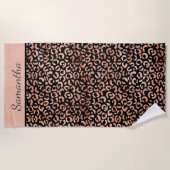モノグラム名バラ金ゴールドブラックレオパード印刷 ビーチタオル (正面)