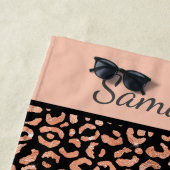 モノグラム名バラ金ゴールドブラックレオパード印刷 ビーチタオル (インサイチュ)