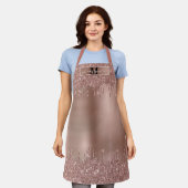 モノグラム名バラ金ゴールド滴下金属グリッター エプロン (着用した状態)