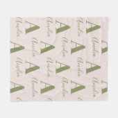 モノグラム名パターンオリーブグリーン フリースブランケット (正面(横))