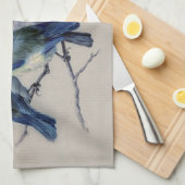 モノグラム名パーソナライズされたブルーグレーバードヴィンテージ キッチンタオル (四つ折り)