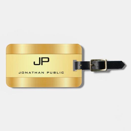 モノグラム名パーソナライズされた金ゴールドグラマラス ラゲッジタグ (正面横)