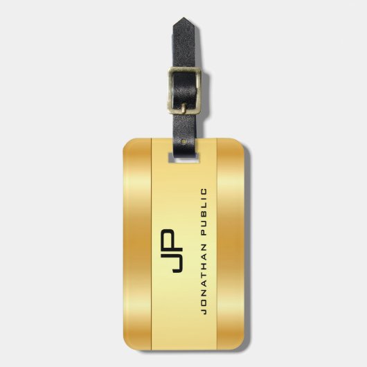モノグラム名パーソナライズされた金ゴールドグラマラス ラゲッジタグ (正面縦)