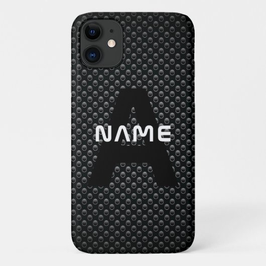 モノグラム名パーソナライズされた黒と白のテクスチャ Case-Mate iPhoneケース (裏面)
