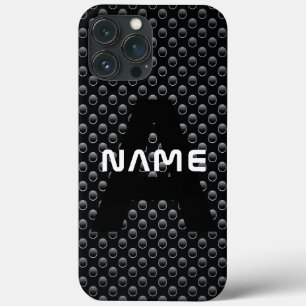 モノグラム名パーソナライズされた黒と白のテクスチャ iPhone 13 PRO MAXケース