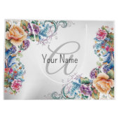 モノグラム名パーティーカラフルエレガントモダンフローラ ラージペーパーバッグ (裏面)