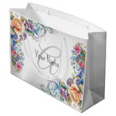 モノグラム名パーティーカラフルエレガントモダンフローラ ラージペーパーバッグ (裏面アングル)