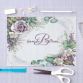 モノグラム名パーティー紫フローラ緑の葉 薄葉紙 (クラフト)