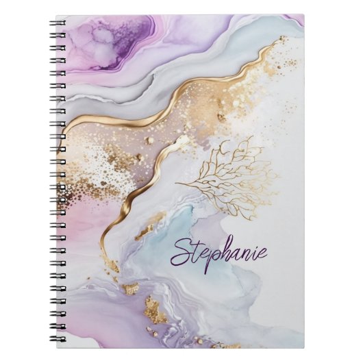 モノグラム名パープルブルー金ゴールド水彩洗剤 ノートブック (正面)