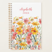 モノグラム名ピンクイエローワイルドフラワーフローラ プランナー手帳 (正面)