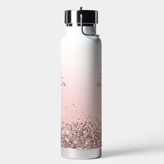 モノグラム名ピンクグリッタースタイリッシュモノグラムの ウォーターボトル (左面)