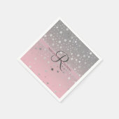 モノグラム名ピンクグレーシルバー結婚スターズ スタンダードカクテルナプキン (角)