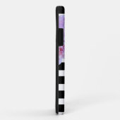 モノグラム名ピンクフラワーブラックストライプ紫色 Case-Mate iPhoneケース (裏面/右)