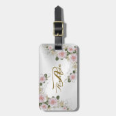 モノグラム名ピンクフローラシルバーグレイ旅行 ラゲッジタグ (正面縦)