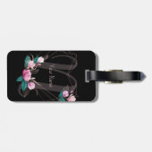 モノグラム名ピンクフローラ幾何学模様ブラック ラゲッジタグ (裏面横)