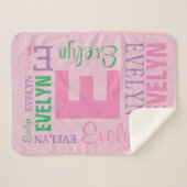 モノグラム名ピンクベビーガールパーソナライズされた シェルパブランケット (正面(横))