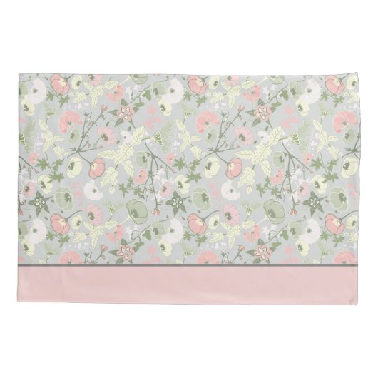 モノグラム名フラワーズピンクグリーンホームデコール 枕カバー (裏面)