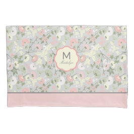 モノグラム名フラワーズピンクグリーンホームデコール 枕カバー