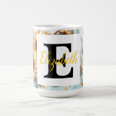 モノグラム名フローラひまわりパステル水色 コーヒーマグカップ (中央)
