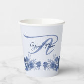 モノグラム名フローラブルーグレ素朴ーエレガント 紙コップ (左)