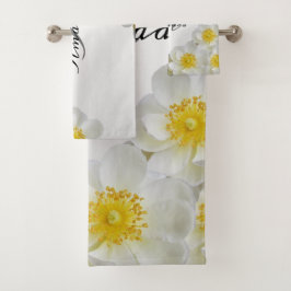 モノグラム名フローラホワイトエレガントシルバー バスタオルセット