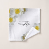 モノグラム名フローラホワイトエレガントシルバー バスタオルセット (ウォッシュタオル)