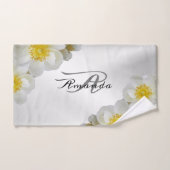 モノグラム名フローラホワイトエレガントシルバー バスタオルセット (ハンドタオル)