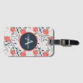 モノグラム名フローラモダンコーラルミントネービーポピー ラゲッジタグ (正面横)
