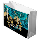 モノグラム名ブライダルお気に入結婚りのティール（緑がかった色）バラ金ゴールド ラージペーパーバッグ (正面アングル)