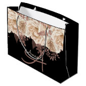モノグラム名ブライダルお結婚気に入りのバラ花模様 ラージペーパーバッグ (裏面アングル)