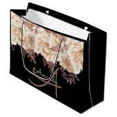 モノグラム名ブライダルお結婚気に入りのバラ花模様 ラージペーパーバッグ (正面アングル)