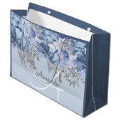 モノグラム名ブライダルの結婚好意の青フローラ ラージペーパーバッグ (正面アングル)