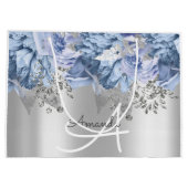 モノグラム名ブライダル結婚フビーズブルーシルバー ラージペーパーバッグ (裏面)