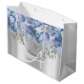 モノグラム名ブライダル結婚フビーズブルーシルバー ラージペーパーバッグ (裏面アングル)
