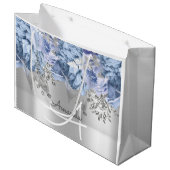 モノグラム名ブライダル結婚フビーズブルーシルバー ラージペーパーバッグ (正面アングル)