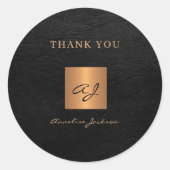 モノグラム名ブラックエレガント金ゴールド感謝していユレザー ラウンドシール (正面)