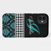モノグラム名ブラックターコイズダマスクiPhone 5ケース Case-Mate iPhoneケース (裏面(横))