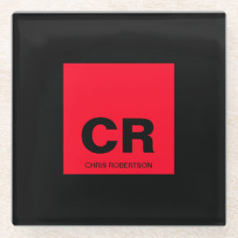 モノグラム名ブラックレッド作成カスタム贈り物 ガラスコースター