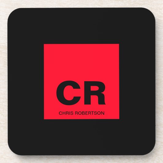 モノグラム名ブラックレッド作成カスタム贈り物 コースター (正面)