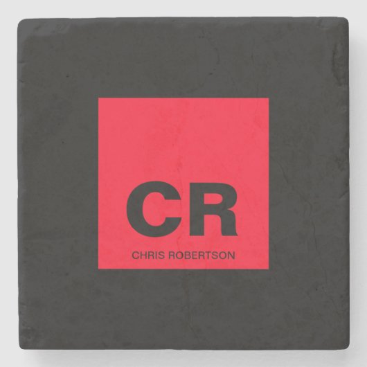 モノグラム名ブラックレッド作成カスタム贈り物 ストーンコースター (正面)