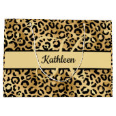 モノグラム名ブラック金ゴールドヒョウ印刷チーズ ラージペーパーバッグ (裏面)