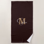 モノグラム名ブラック金ゴールド ビーチタオル (正面)