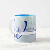 モノグラム名ブルーウォーター色 ツートーンマグカップ (正面左)